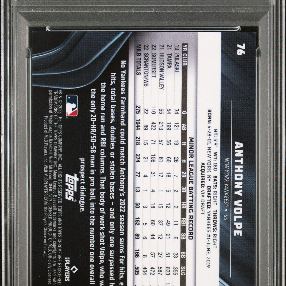 2023 Topps Chrome Black Refractor #76 Anthony Volpe Rookie PSA 9 - LoCo Collectables