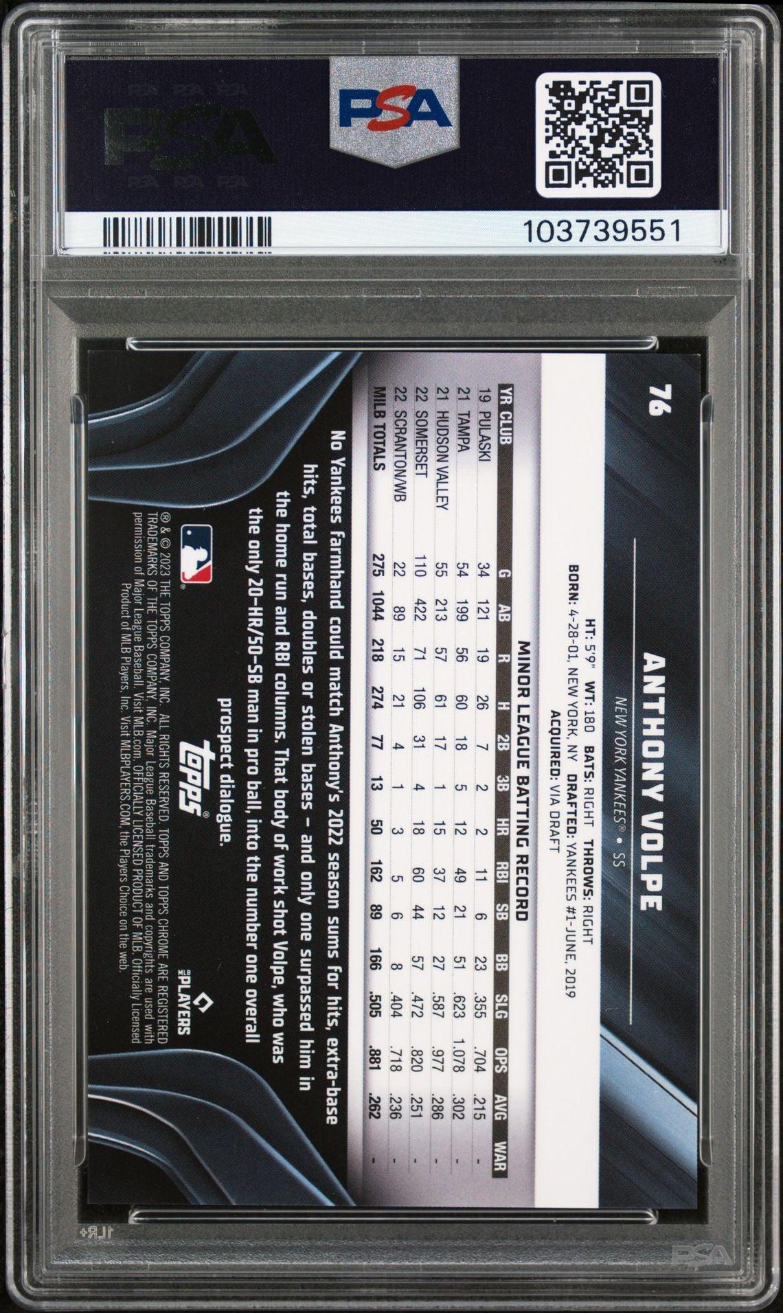 2023 Topps Chrome Black Refractor #76 Anthony Volpe Rookie PSA 9 - LoCo Collectables