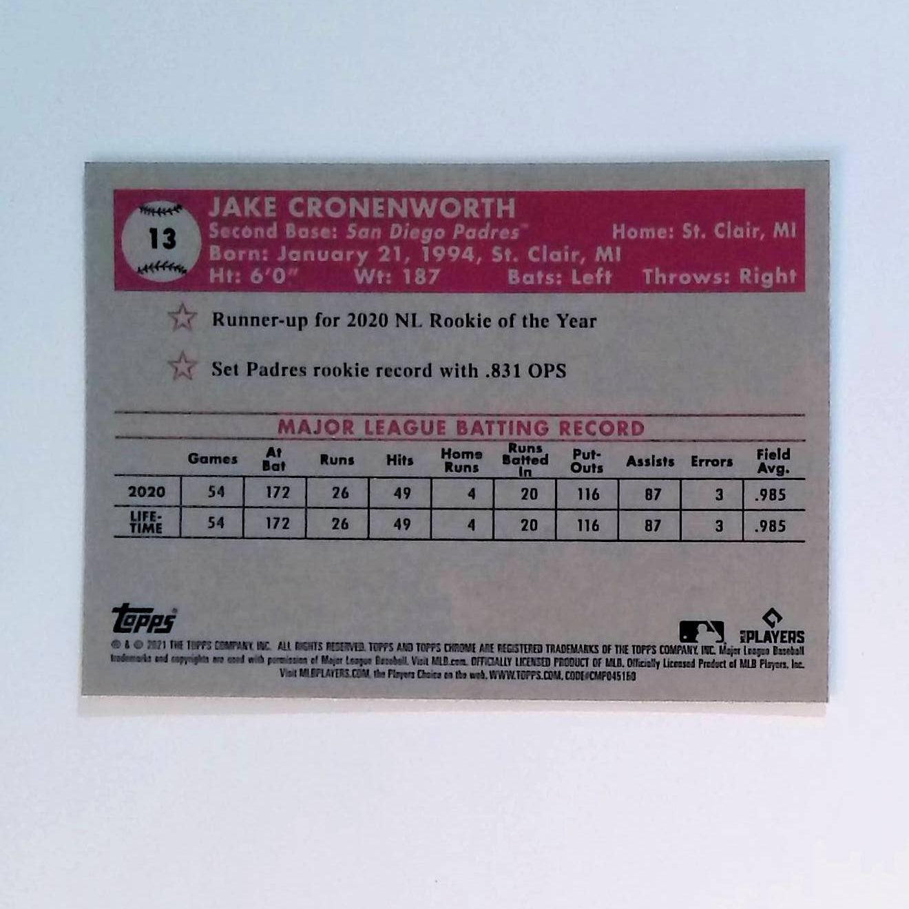 2021 Topps Chrome Platinum Anniversary #13 Jake Cronenworth Rookie - LoCo Collectables