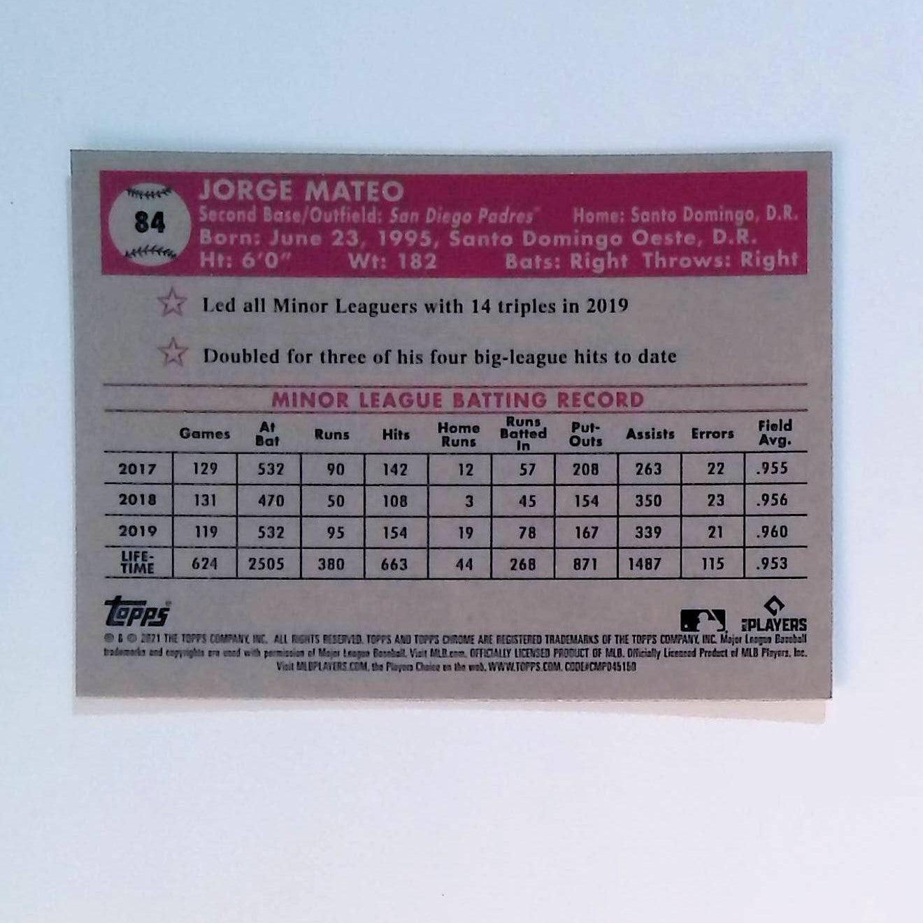 2021 Topps Chrome Platinum Anniversary #84 Jorge Mateo Rookie - LoCo Collectables
