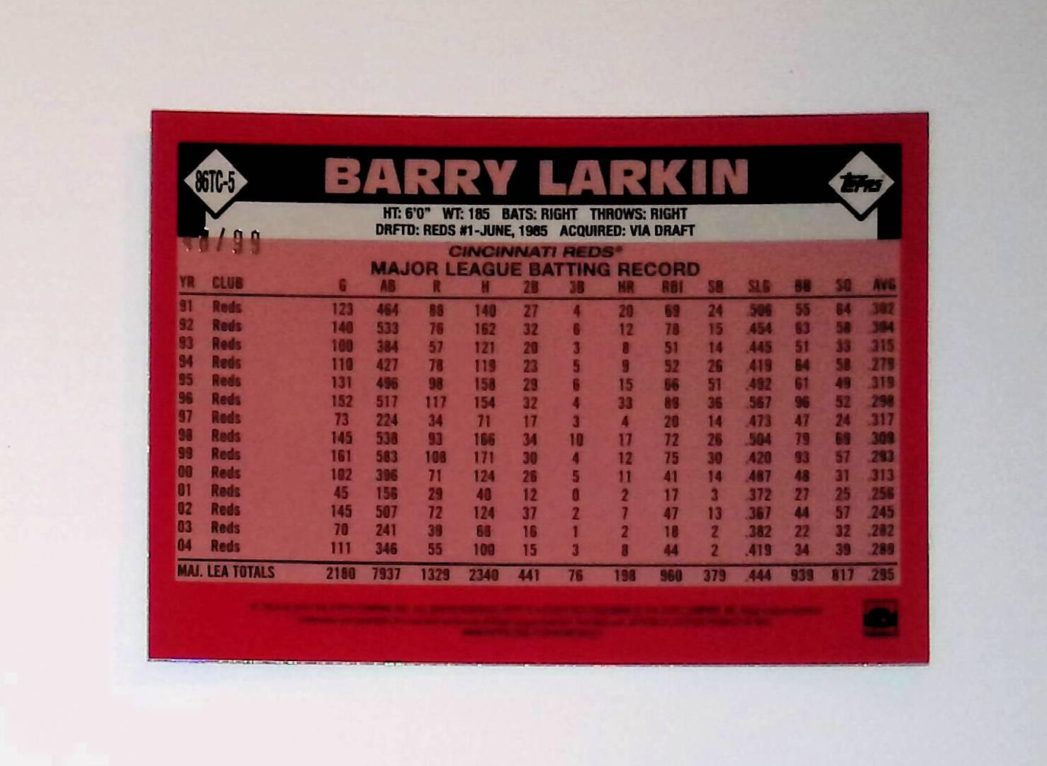 2021 Topps 1986 Topps #86TC-5 Barry Larkin Silver Pack Chrome Green Refractor - LoCo Collectables