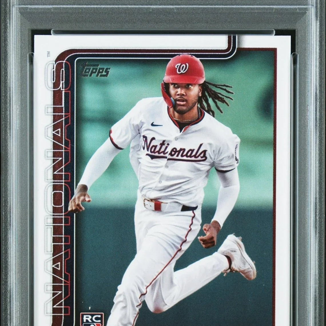 2025 Topps James Wood graded rookie baseball card, Nationals uniform, PSA Gem Mint 10