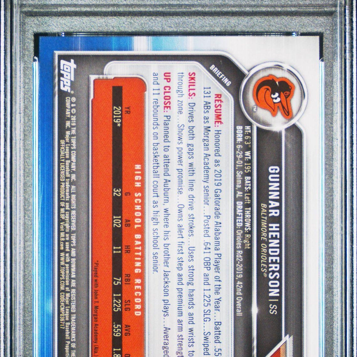 2019 Bowman Draft #BD-22 Gunnar Henderson 1st Bowman PSA 9 - LoCo Collectables