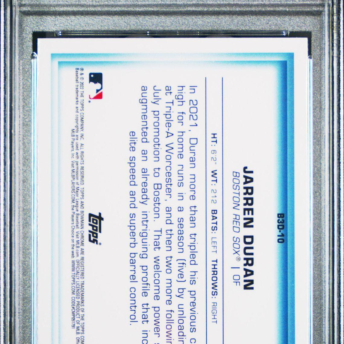 2022 Bowman In 3D #B3D-10 Jarren Duran Rookie PSA 9 - LoCo Collectables