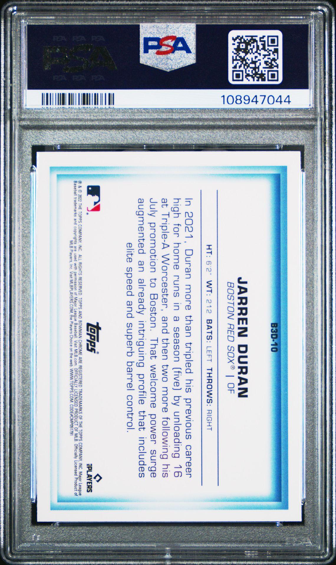 2022 Bowman In 3D #B3D-10 Jarren Duran Rookie PSA 9 - LoCo Collectables