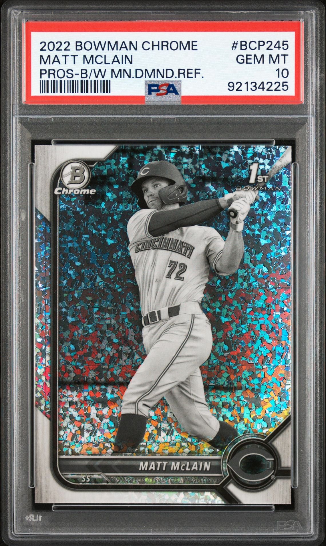 Matt McLain 2022 Bowman Chrome Prospects Black and White Mini-Diamond Refractors #BCP-245 (1st Bowman) PSA 10 GEM MINT - LoCo Collectables