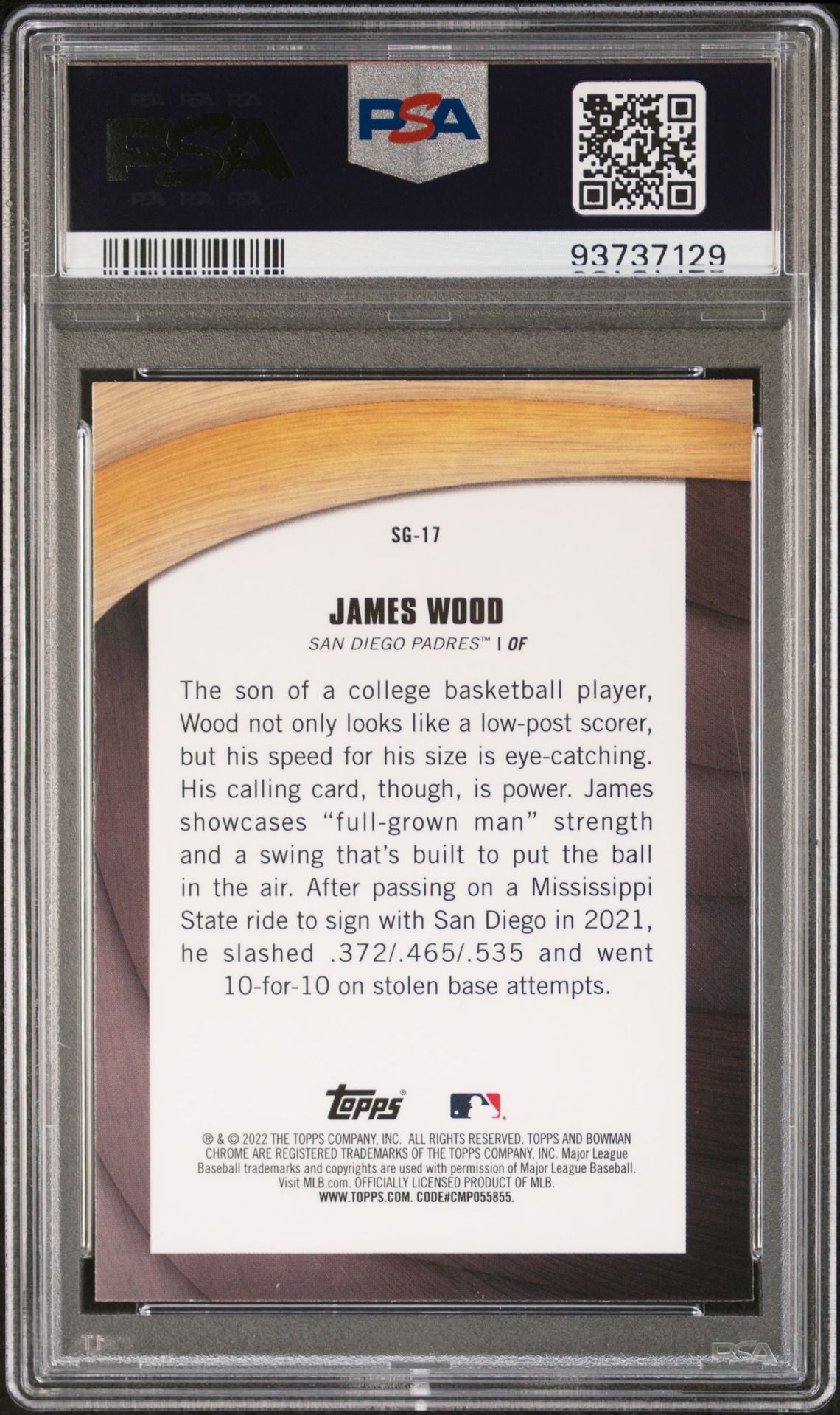 James Wood 2022 Bowman Chrome Shades of Greatness #SG-17 PSA 10 GEM MINT - LoCo Collectables