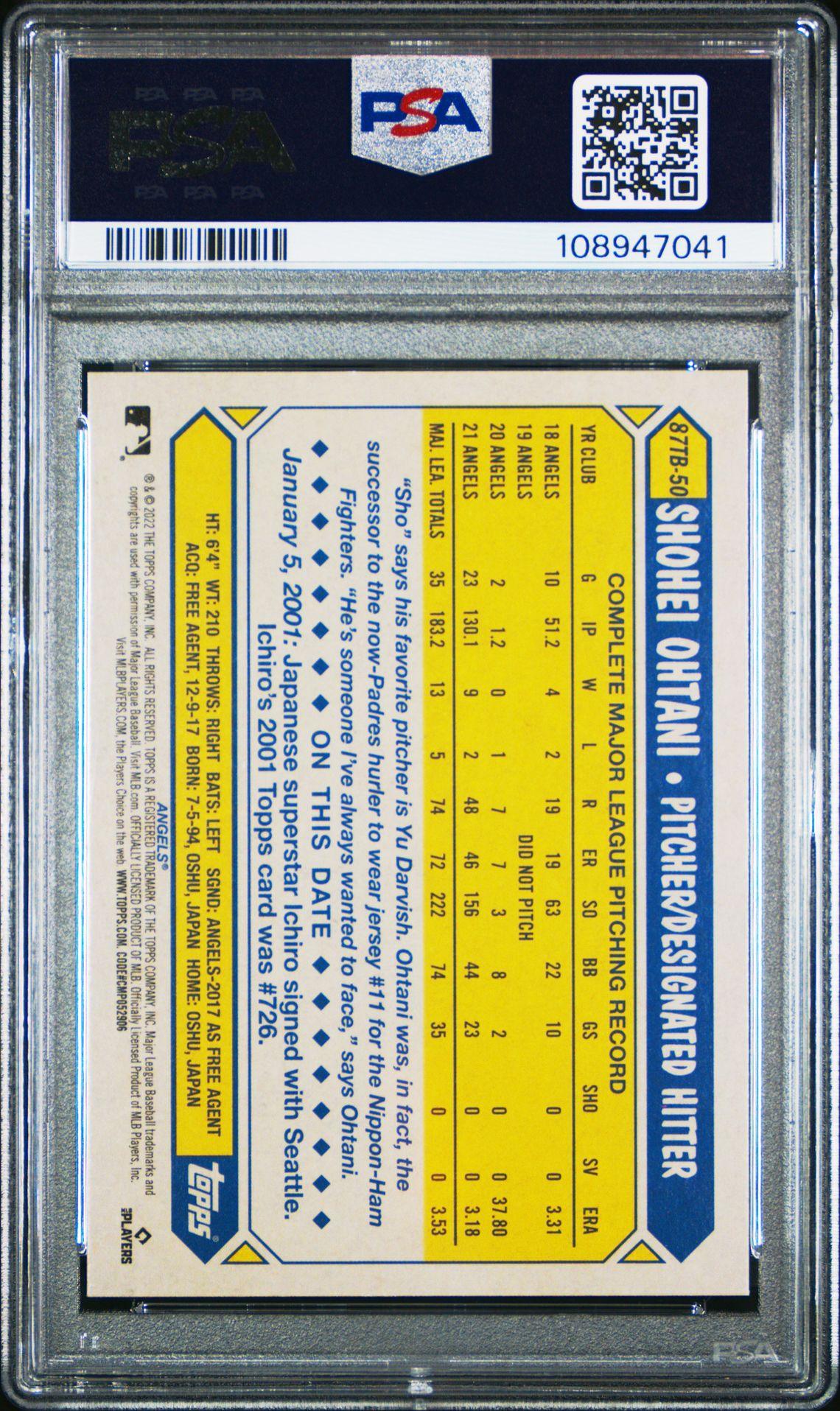 2022 Topps 1987 Topps Baseball #87TB-50 Shohei Ohtani PSA 9 - LoCo Collectables