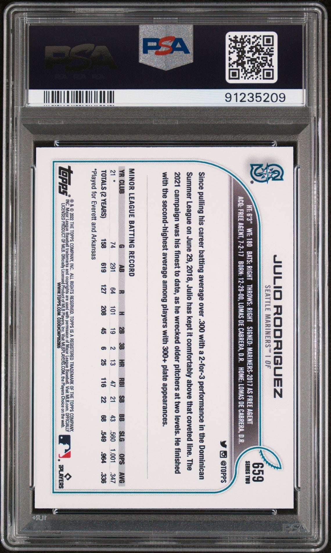 Julio Rodriguez 2022 Topps Photo Variation #659 (Rookie Card, Short Print) PSA 10 GEM MINT - LoCo Collectables