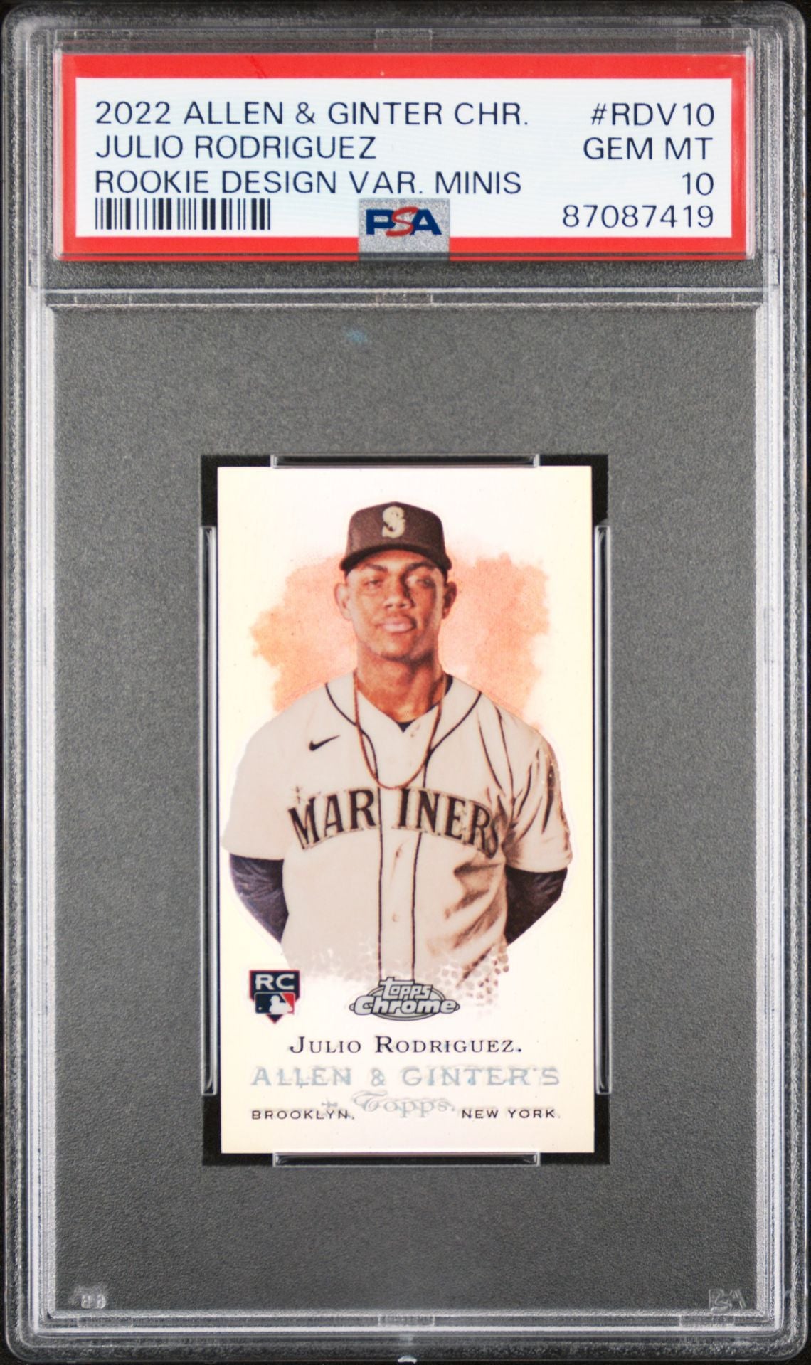 Julio Rodriguez 2022 Topps Allen and Ginter Chrome Mini Rookie Design Variations #RDV-10 (Rookie Card), PSA 10 GEM MINT - LoCo Collectables