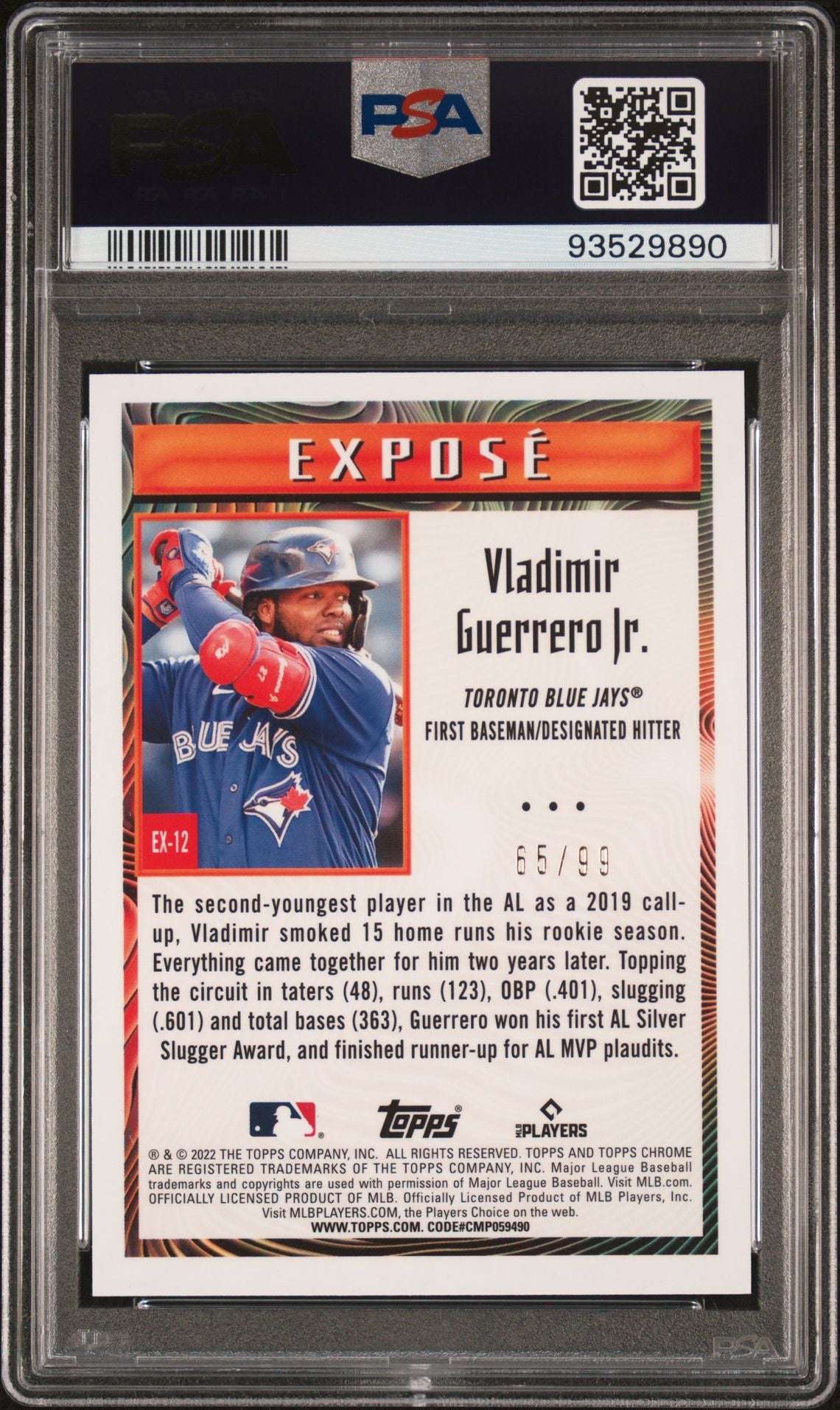 Vladimir Guerrero Jr 2022 Topps Chrome Sonic Expose Green Refractor #EX-12 65/99 PSA 9 MINT - LoCo Collectables