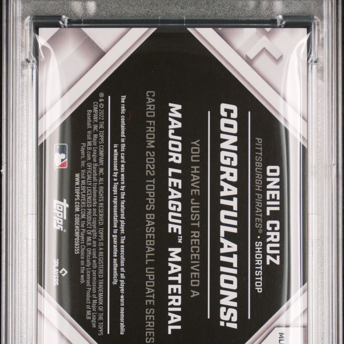 Oneil Cruz 2022 Topps Update Major League Materials #MLM-OC (Rookie Card) PSA 10 GEM MINT - LoCo Collectables