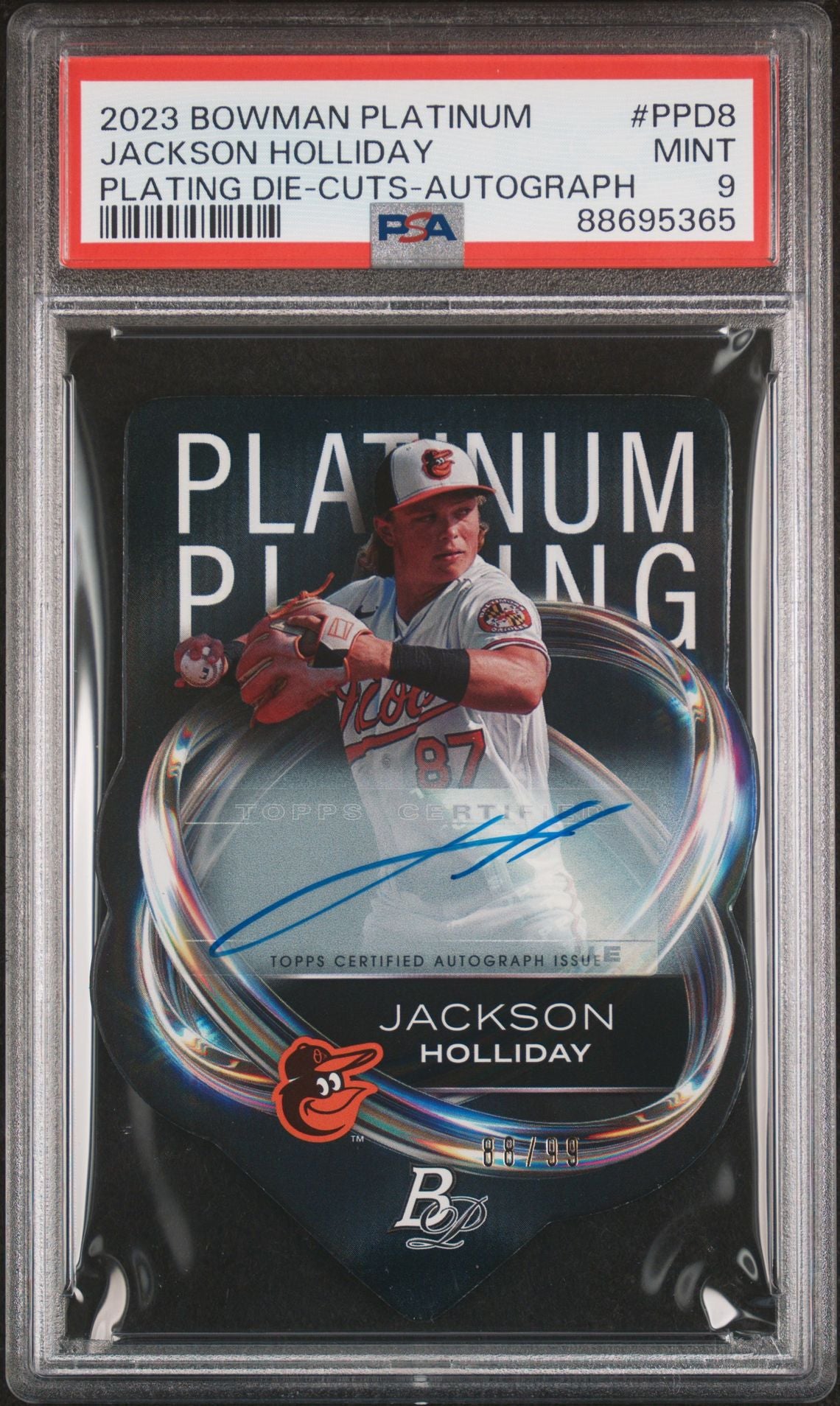 Jackson Holliday 2023 Bowman Platinum Platinum Plating Die-Cut Autographs #PPD-8 88/99 PSA 9 MINT - LoCo Collectables