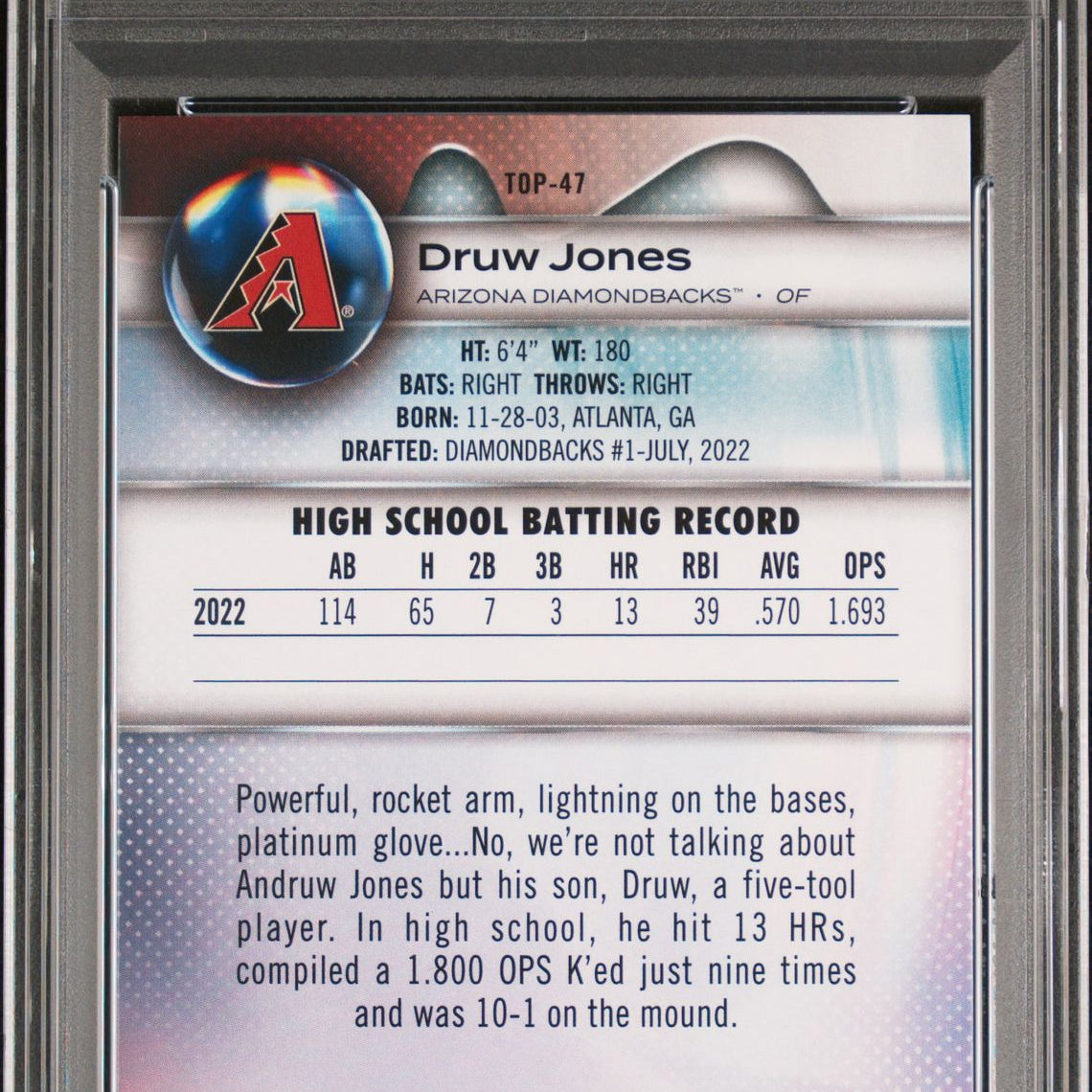 Druw Jones 2023 Bowman Platinum Top Prospects #TOP-47 PSA 10 GEM MINT - LoCo Collectables