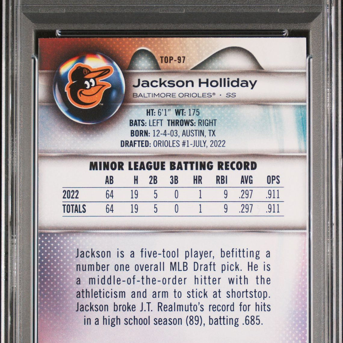 Jackson Holliday 2023 Bowman Platinum Top Prospects TOP-97 PSA 10 MINT - LoCo Collectables