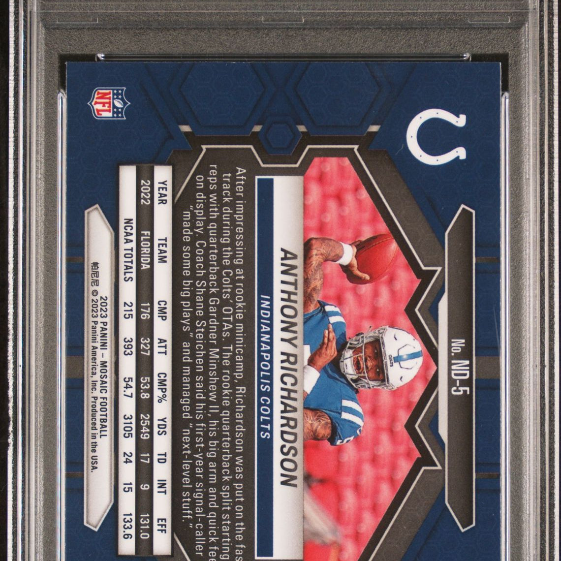 2023 Panini Mosaic NFL Debut #ND-5 Anthony Richardson Rookie PSA 10 GEM MINT - LoCo Collectables