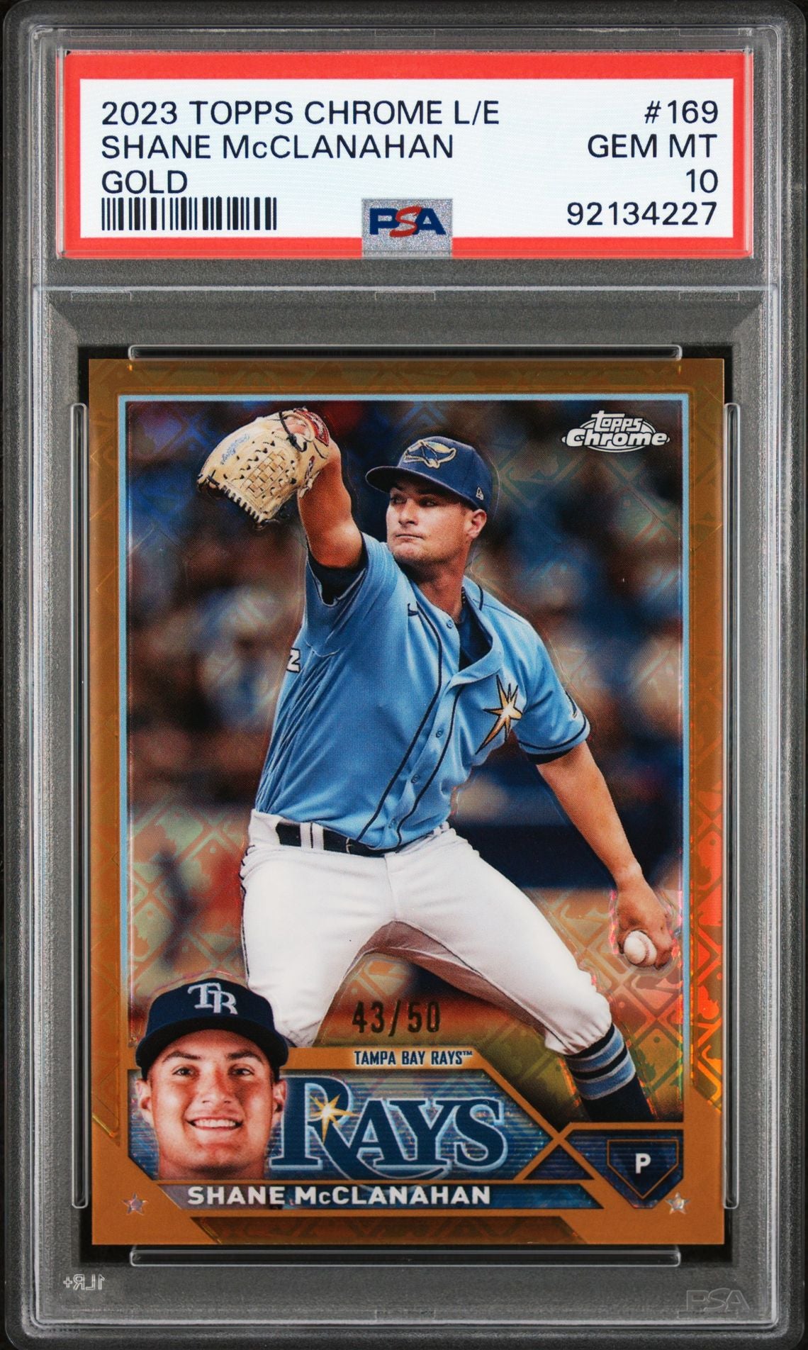 Shane McClanahan 2023 Topps Chrome Logofractor Gold Refractor #169 43/50 PSA 10 GEM MINT - LoCo Collectables