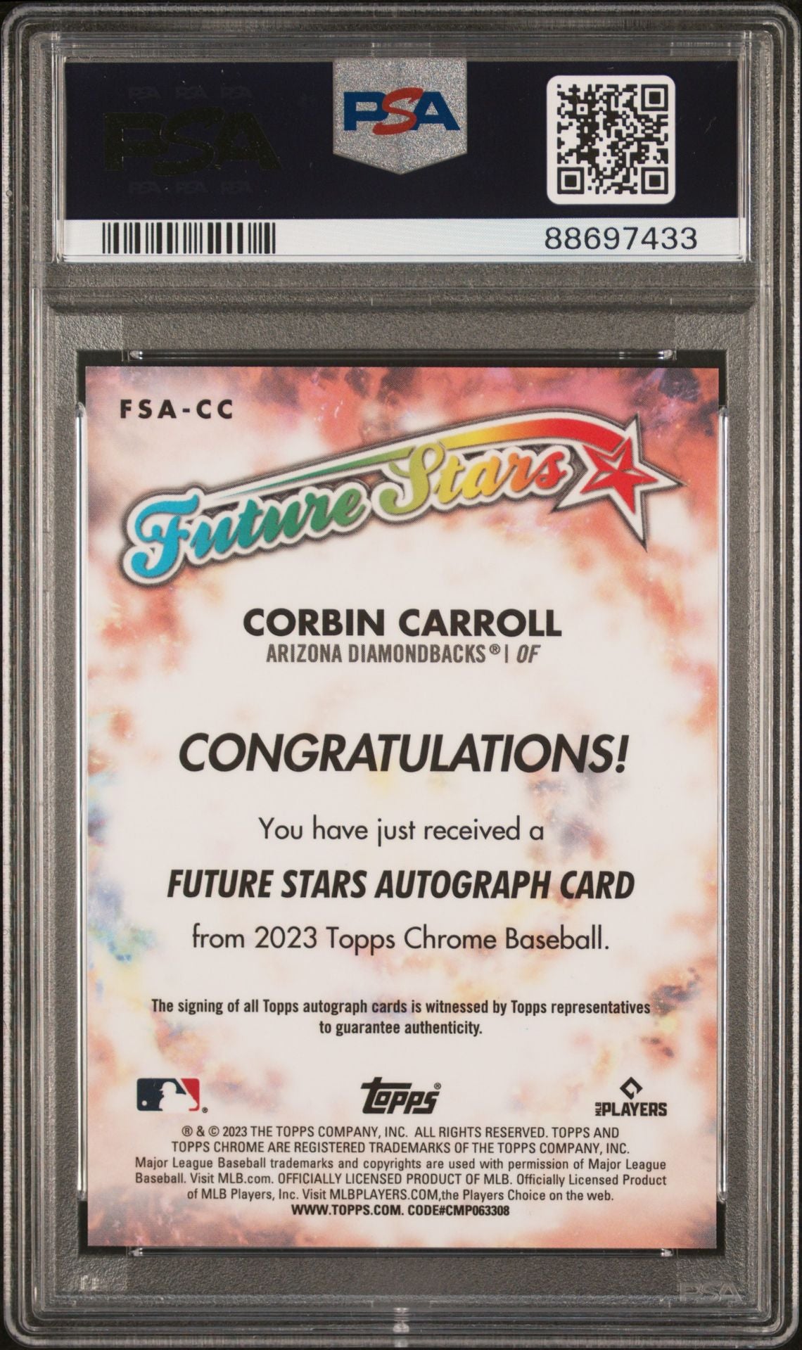 Corbin Carroll 2023 Topps Chrome Logofractor Future Stars Autographs #FSA-CC (Rookie Card) 39/99 PSA 9 MINT - LoCo Collectables