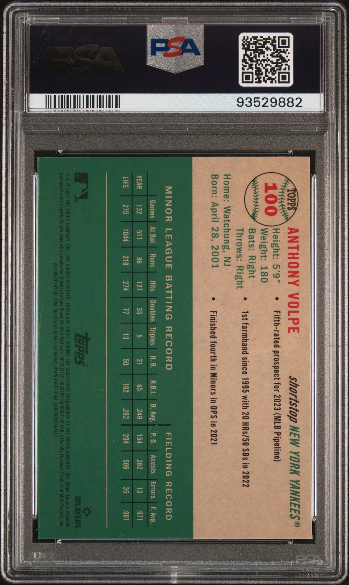 Anthony Volpe 2023 Topps Chrome Platinum Anniversary #100 (Rookie Card) PSA 10 GEM MINT - LoCo Collectables