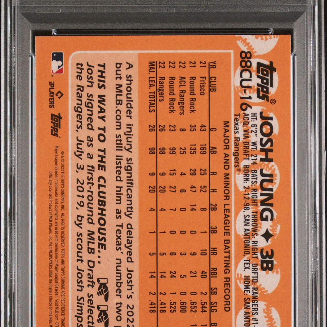 Josh Jung 2023 Topps Chrome Update 1988 Topps #88CU-16 (Rookie Card) PSA 10 GEM MINT - LoCo Collectables