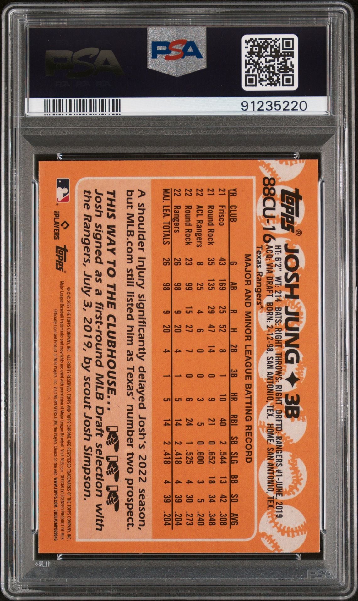 Josh Jung 2023 Topps Chrome Update 1988 Topps #88CU-16 (Rookie Card) PSA 10 GEM MINT - LoCo Collectables