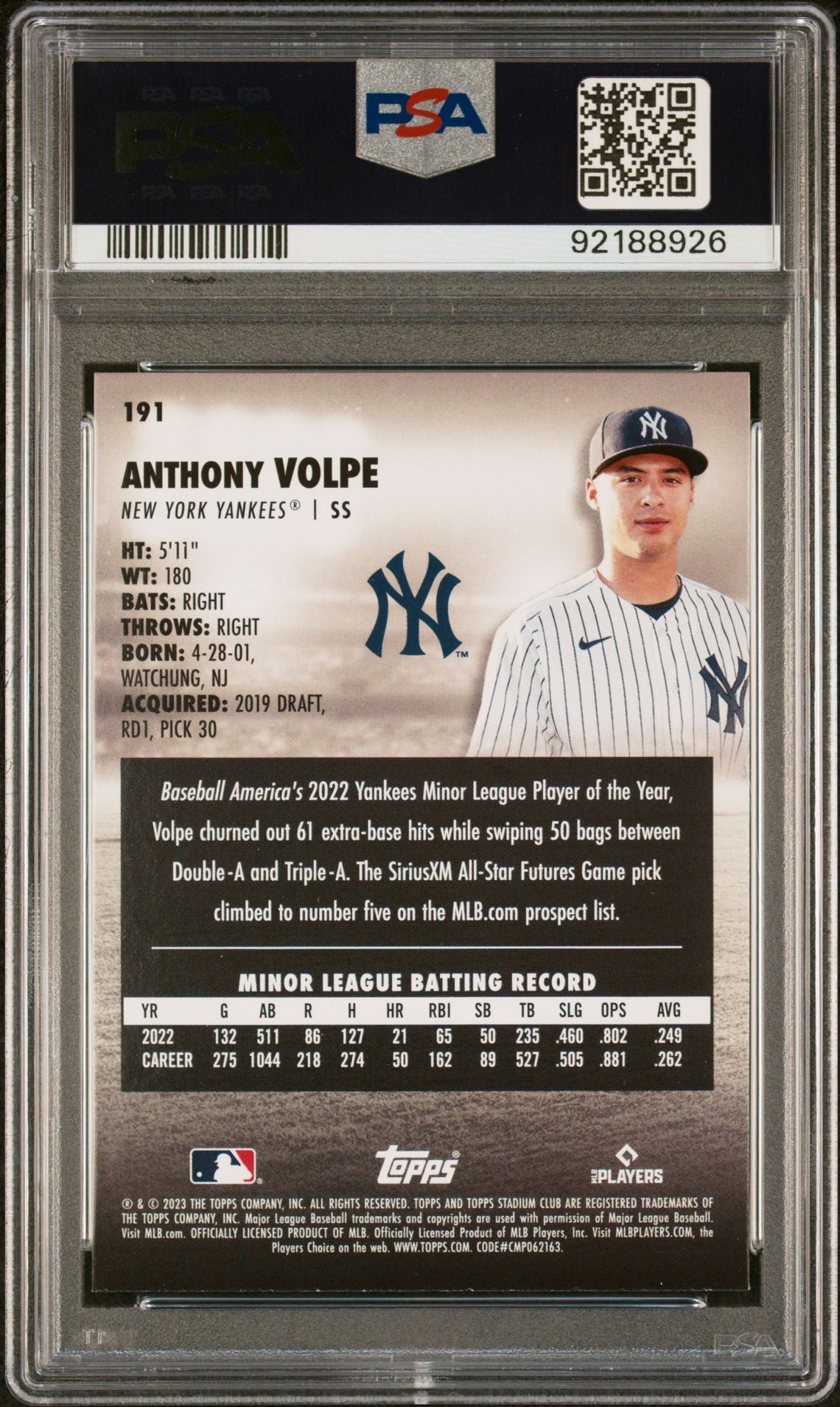 Anthony Volpe 2023 Topps Stadium Club #191 (Rookie Card) PSA 10 GEM MINT - LoCo Collectables