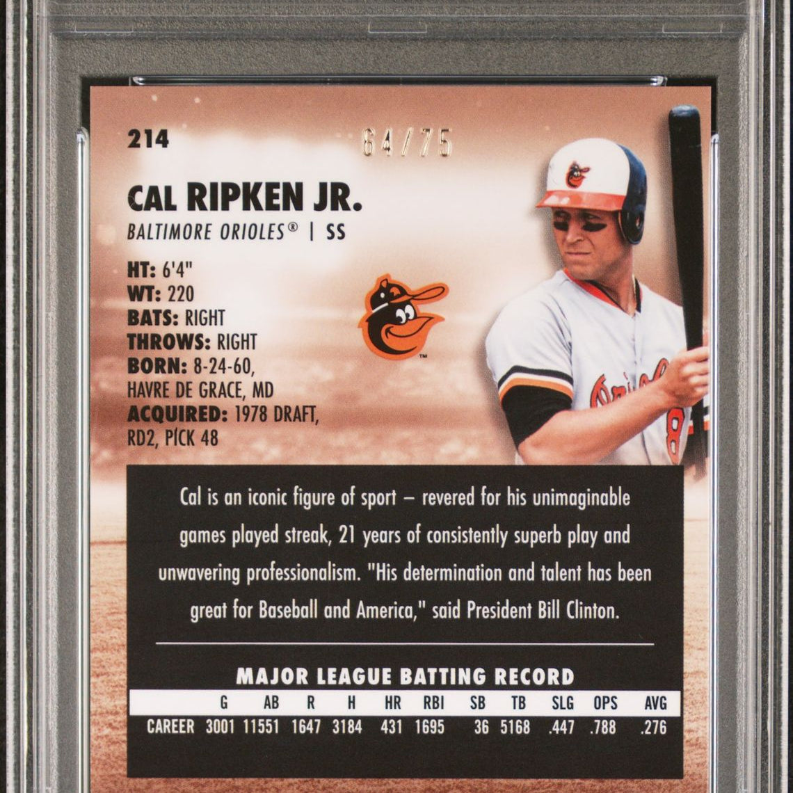 Cal Ripken Jr 2023 Stadium Club Chrome Insert Purple Refractor #214 64/75 PSA 10 GEM MINT - LoCo Collectables