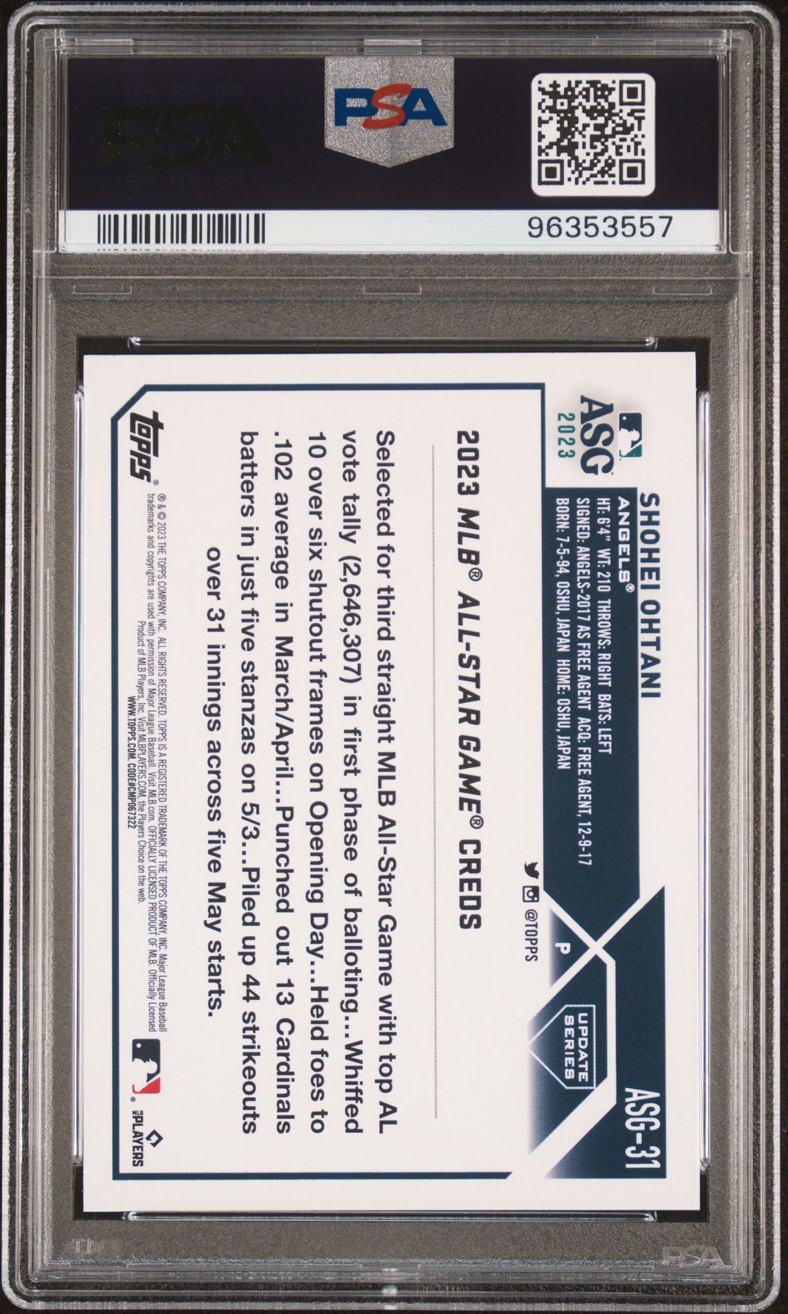 2023 Topps Update All-Star Game Blue #ASG-31 Shohei Ohtani PSA 10 GEM MINT - LoCo Collectables