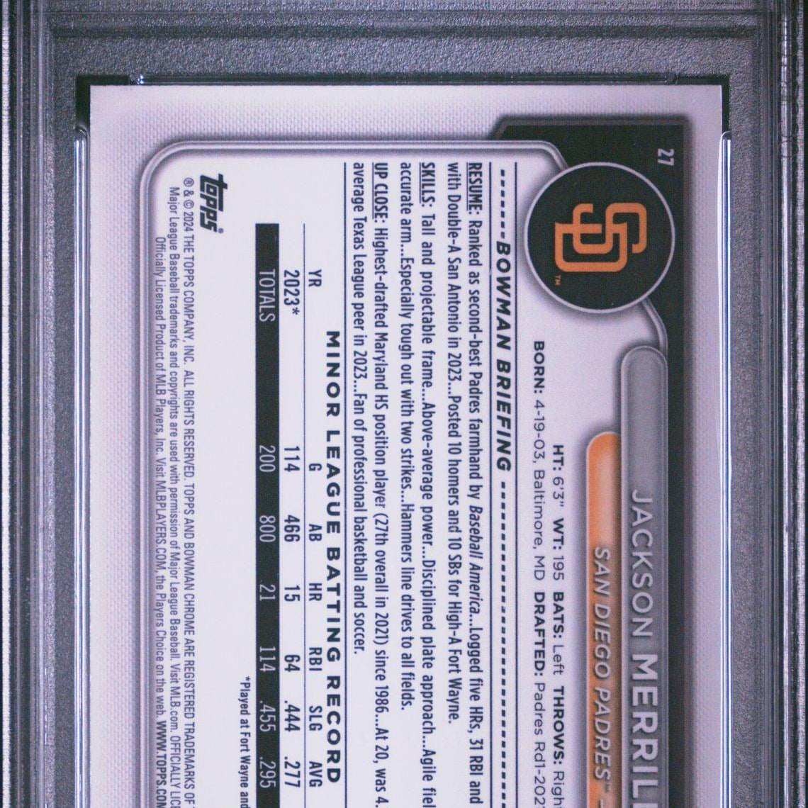 2024 Bowman Chrome Mega Box Mojo Refractor #27 Jackson Merrill Rookie PSA 10 - LoCo Collectables