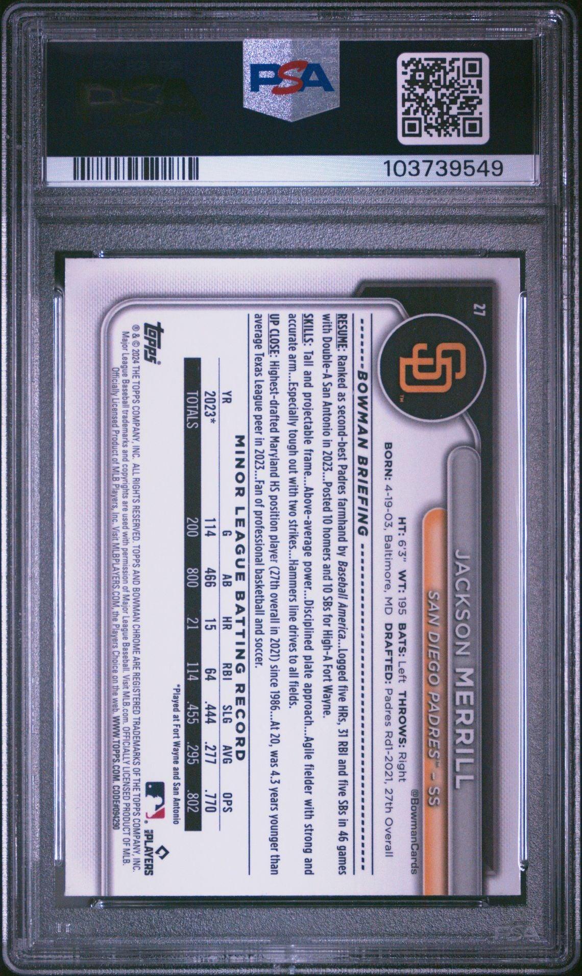 2024 Bowman Chrome Mega Box Mojo Refractor #27 Jackson Merrill Rookie PSA 10 - LoCo Collectables