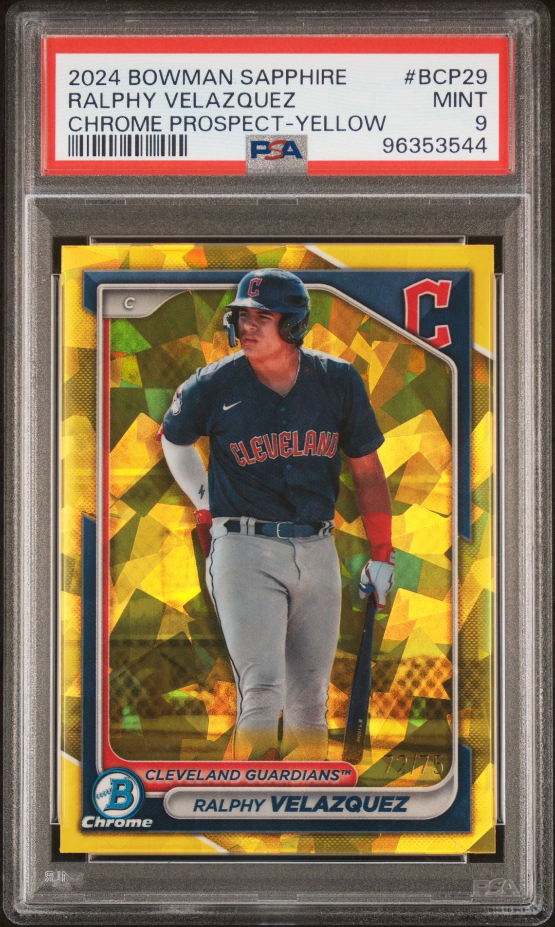 2024 Bowman Chrome Sapphire Prospects Yellow #BCP-29 Ralphy Velazquez PSA 9 MINT - LoCo Collectables