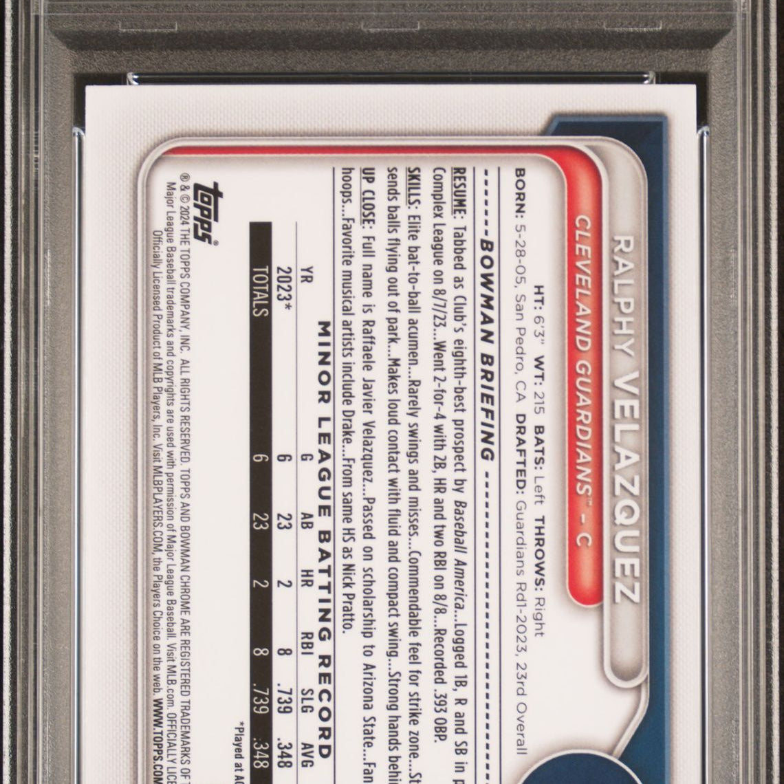 2024 Bowman Chrome Sapphire Prospects Yellow #BCP-29 Ralphy Velazquez PSA 9 MINT - LoCo Collectables