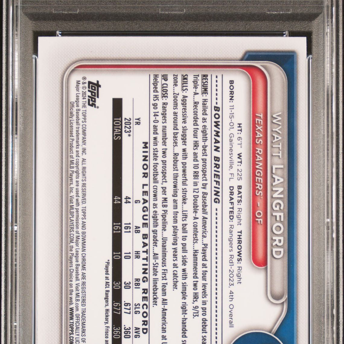 2024 Bowman Chrome Sapphire Prospects #BCP-64 Wyatt Langford PSA 10 GEM MINT - LoCo Collectables