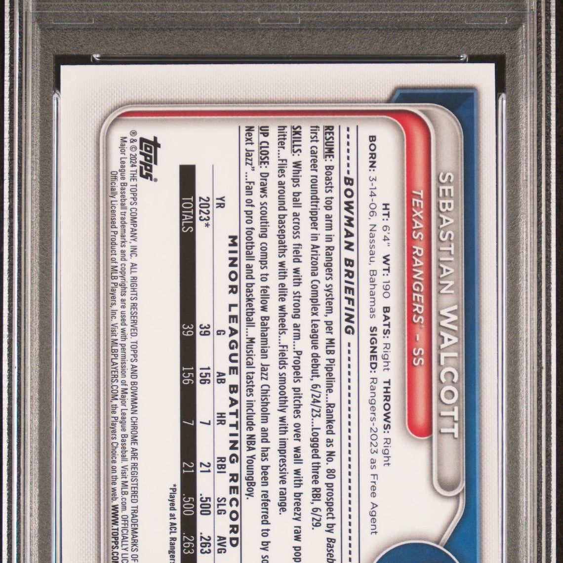 2024 Bowman Chrome Sapphire Prospects #BCP-81 Sebastian Walcott PSA 10 GEM MINT - LoCo Collectables