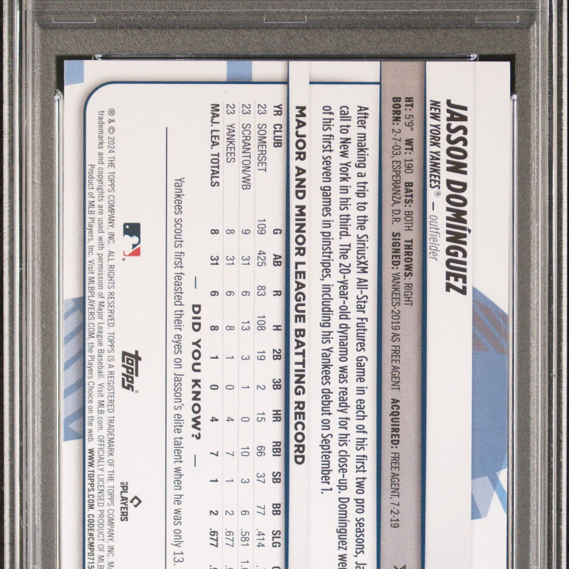 Jasson Dominguez 2024 Topps Big League #160 (Rookie Card) PSA 10 GEM MINT - LoCo Collectables