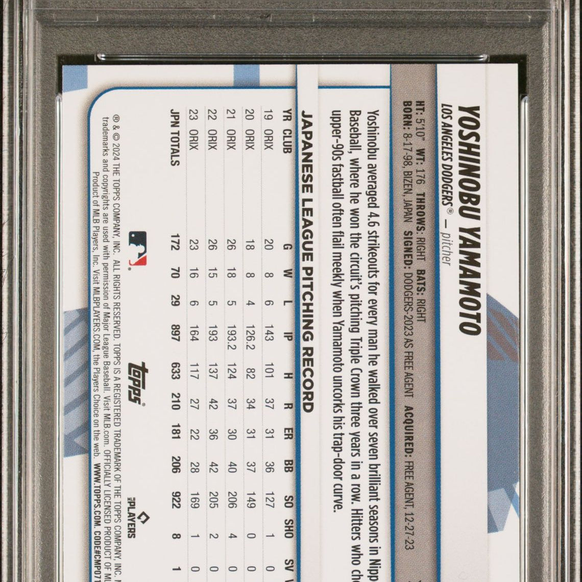 Yoshinobu Yamamoto 2024 Topps Big League #183 (Rookie Card) PSA 10 GEM MINT - LoCo Collectables