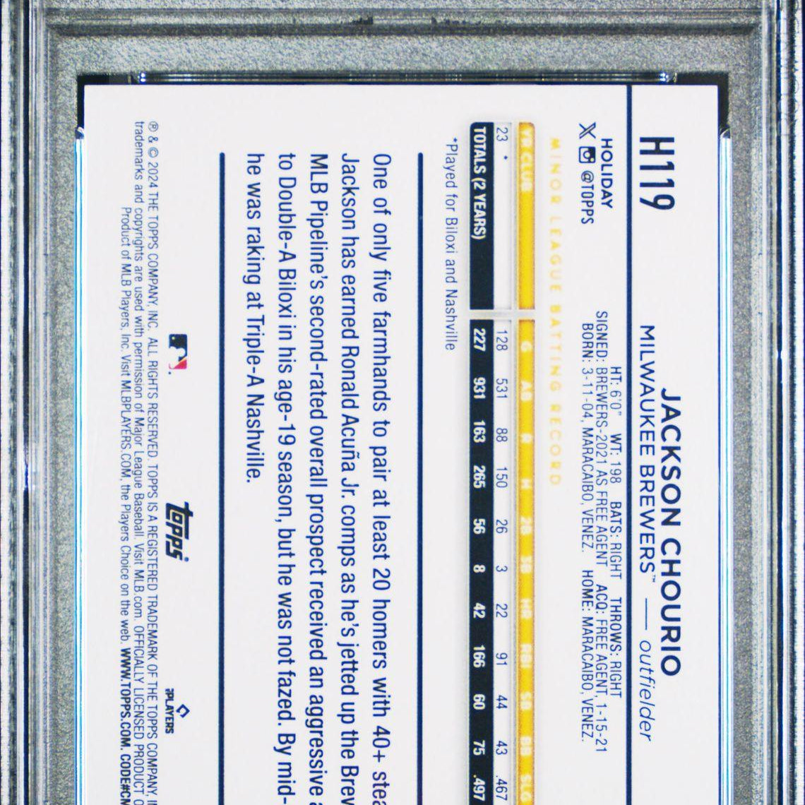 2024 Topps Holiday SP Variation #H119 Jackson Chourio Rookie PSA 9 - LoCo Collectables