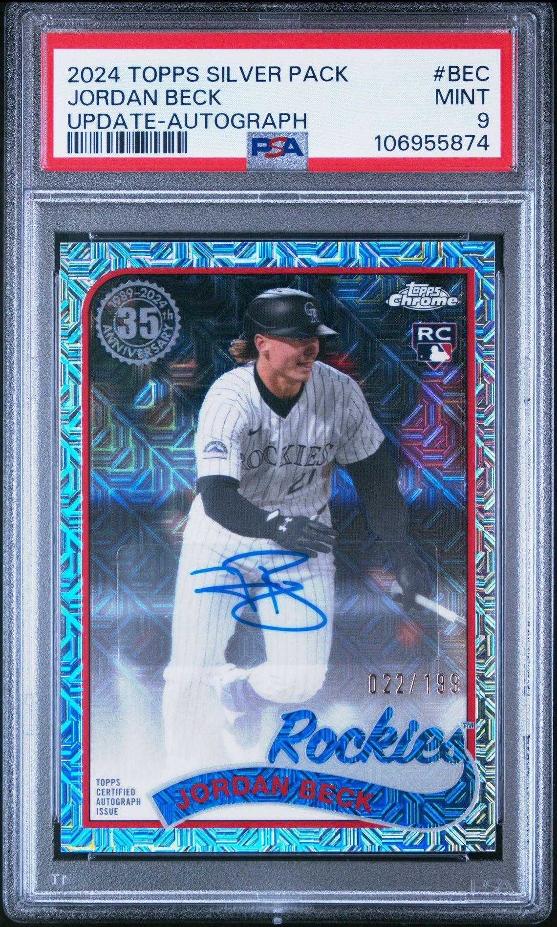 2024 Topps Update 1989 Topps Silver Pack Chrome Autograph #T89CU-BEC Jordan Beck Rookie PSA 9 - LoCo Collectables