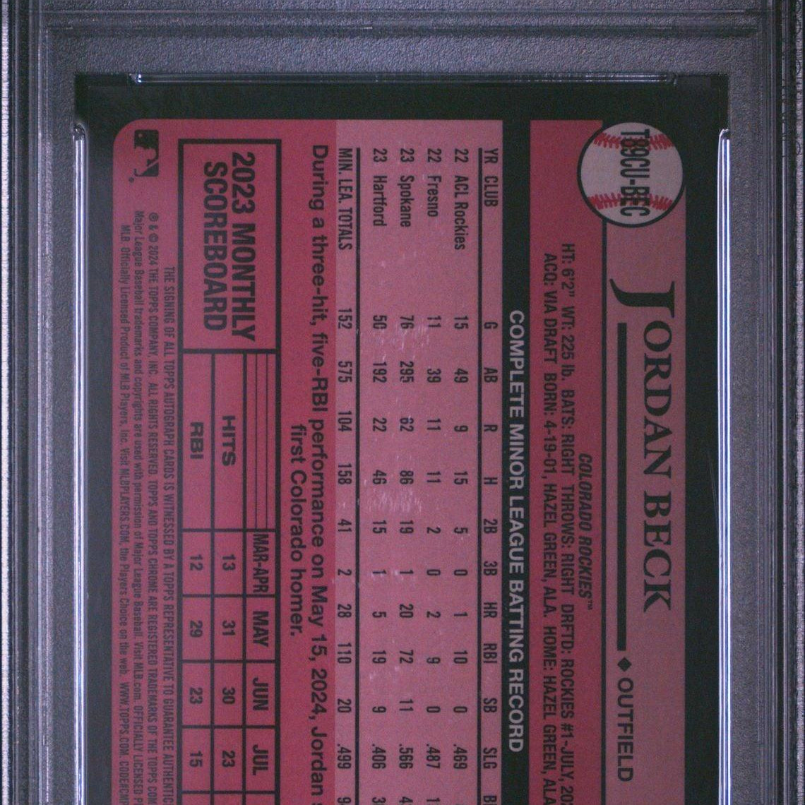 2024 Topps Update 1989 Topps Silver Pack Chrome Autograph #T89CU-BEC Jordan Beck Rookie PSA 9 - LoCo Collectables
