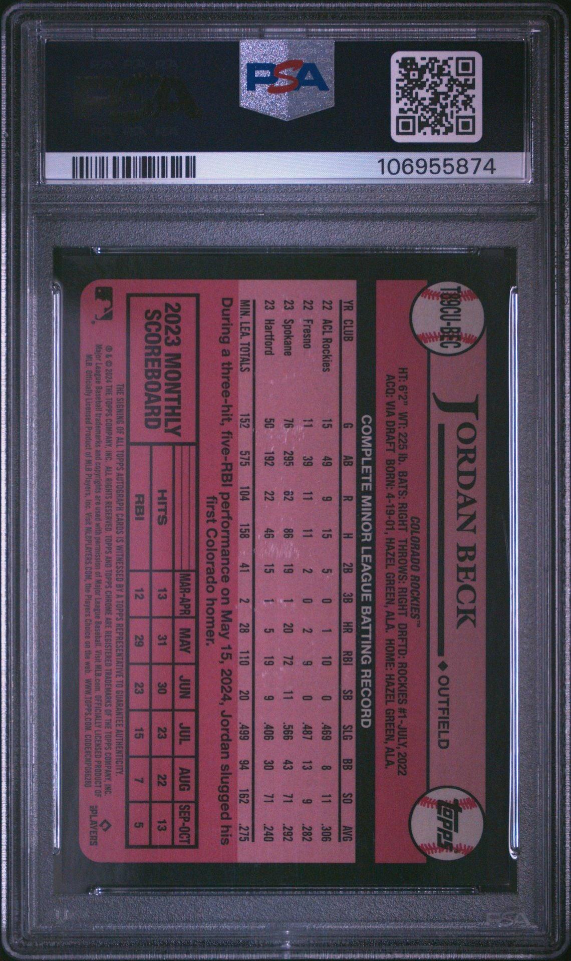 2024 Topps Update 1989 Topps Silver Pack Chrome Autograph #T89CU-BEC Jordan Beck Rookie PSA 9 - LoCo Collectables