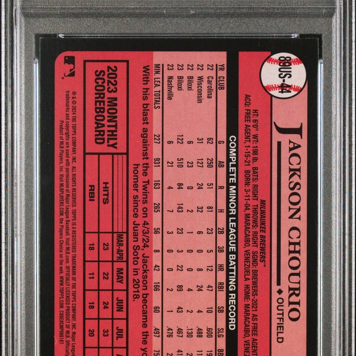 2024 Topps Update 1989 Topps Baseball #89US-44 Jackson Chourio Rookie PSA 9 - LoCo Collectables