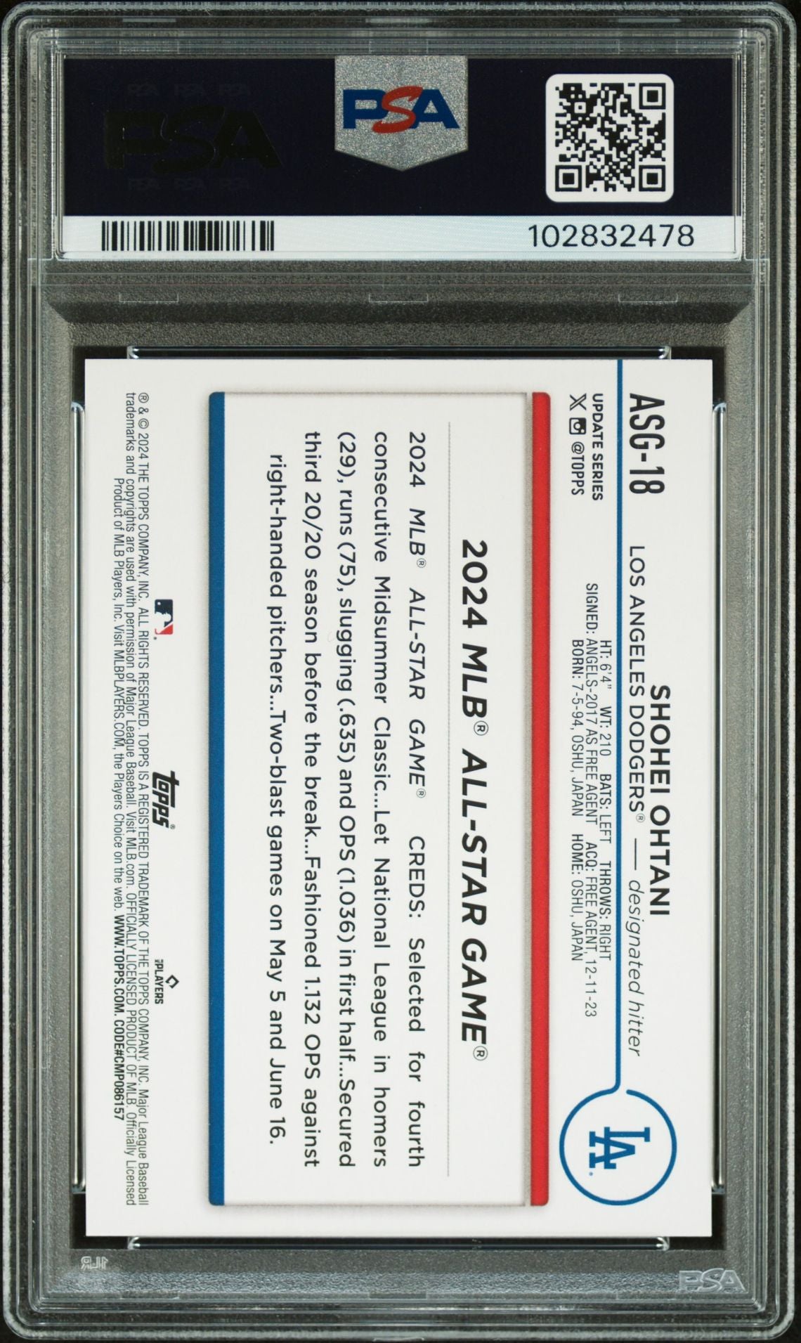 2024 Topps Update 2024 All-Star Game #ASG-18 Shohei Ohtani PSA 10 - LoCo Collectables