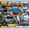 A baseball trading card featuring pitcher Kyle Harrison in a blue Milwaukee Brewers uniform, with team branding, player name, and a metallic patterned border.