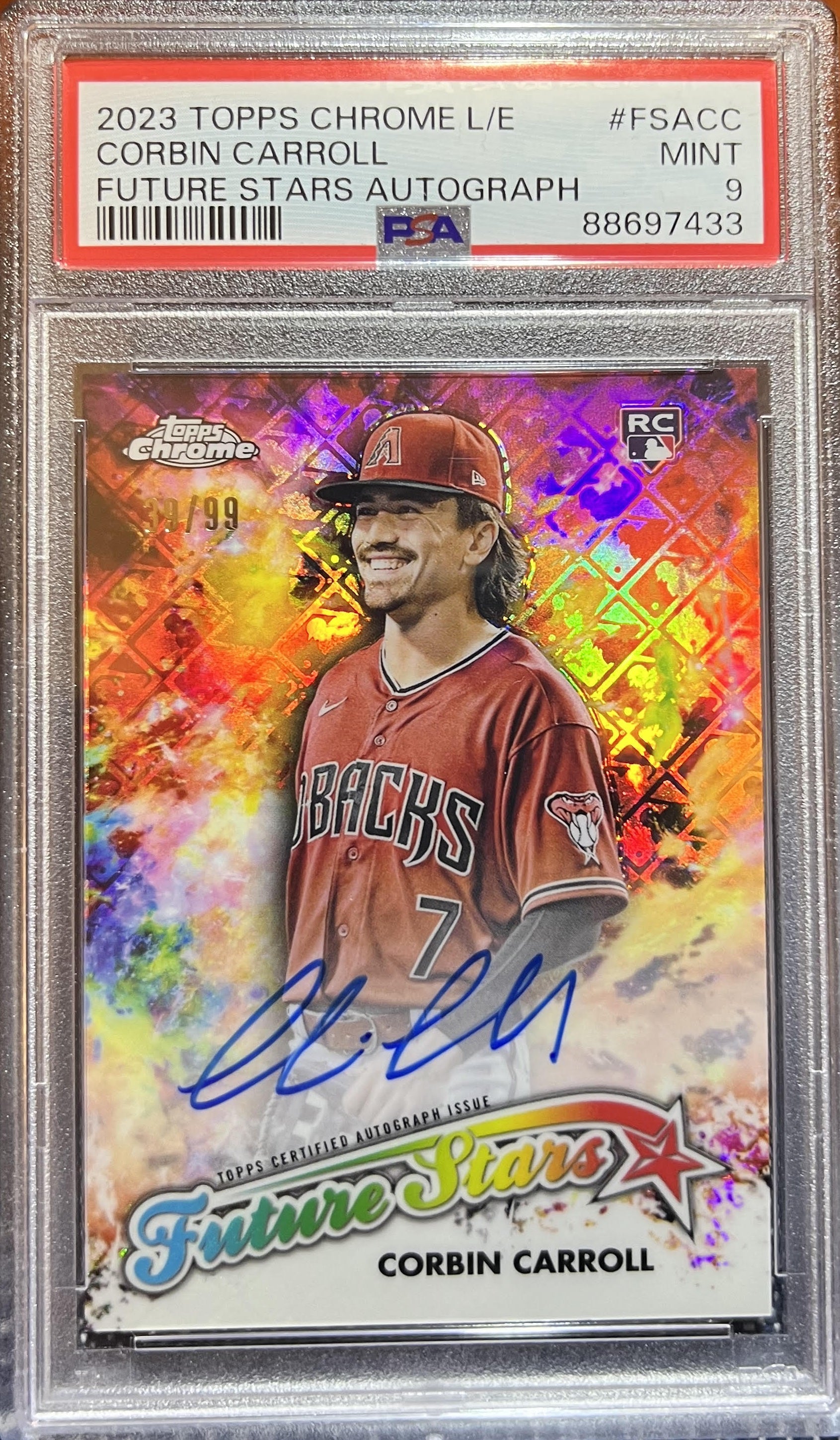 Corbin Carroll 2023 Topps Chrome Logofractor Future Stars Autographs #FSA-CC (Rookie Card) 39/99 PSA 9 MINT - LoCo Collectables