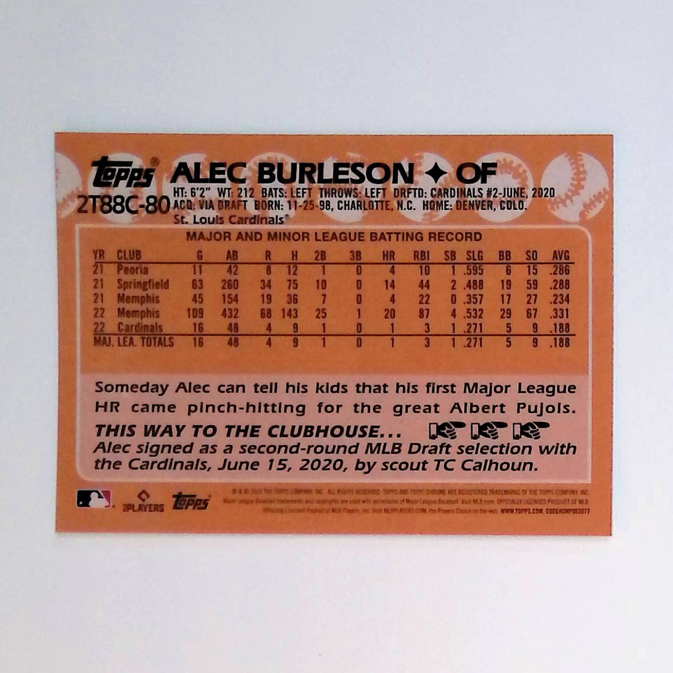 Alec Burleson 2023 Topps '88 Topps Silver Pack Chrome #2T88C-80 (Rookie Card) - LoCo Collectables