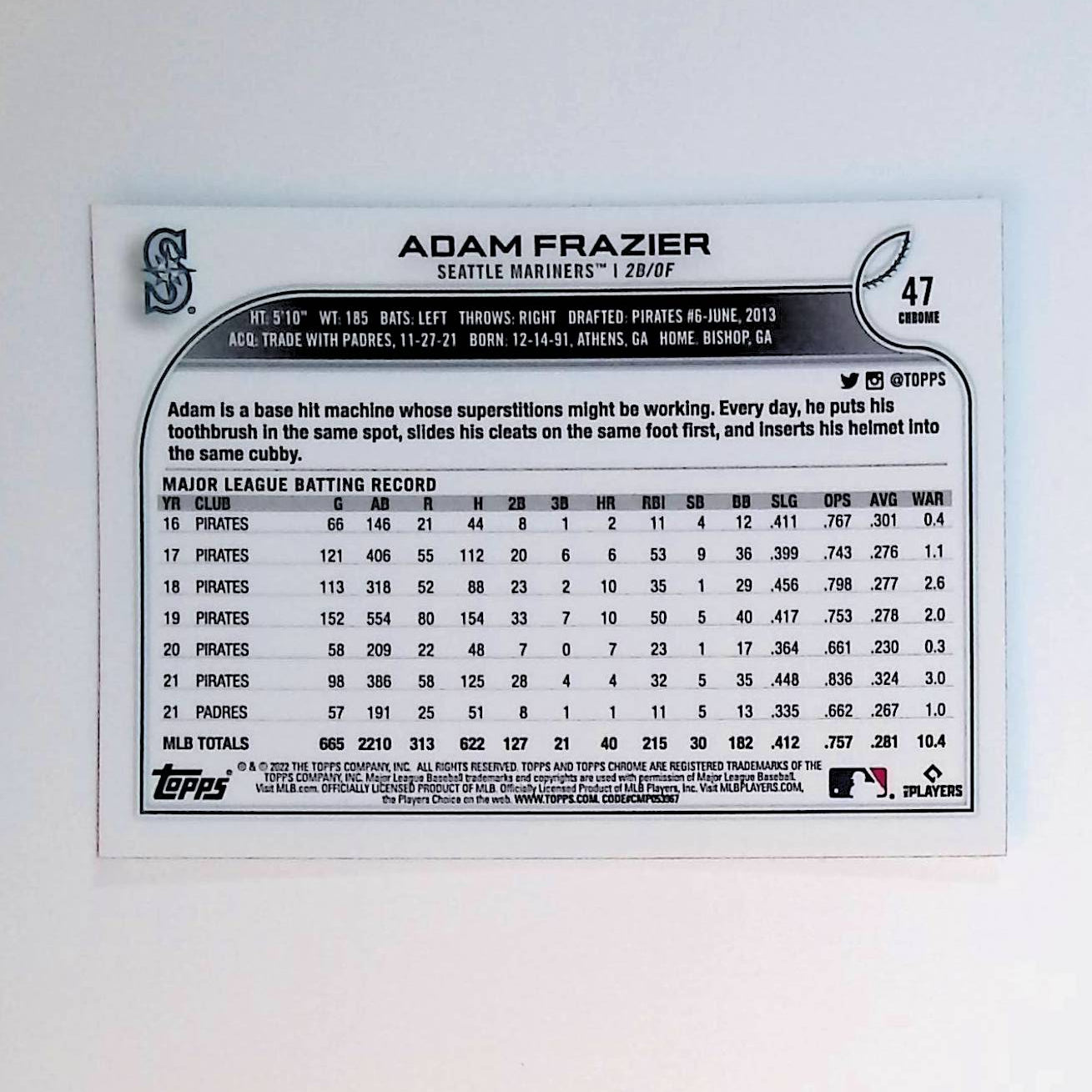 Adam Frazier 2022 Topps Chrome Prism Refractor #47 - LoCo Collectables