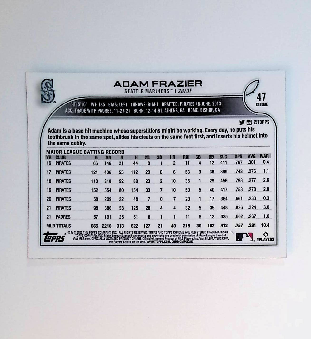 Adam Frazier 2022 Topps Chrome Prism Refractor #47 - LoCo Collectables