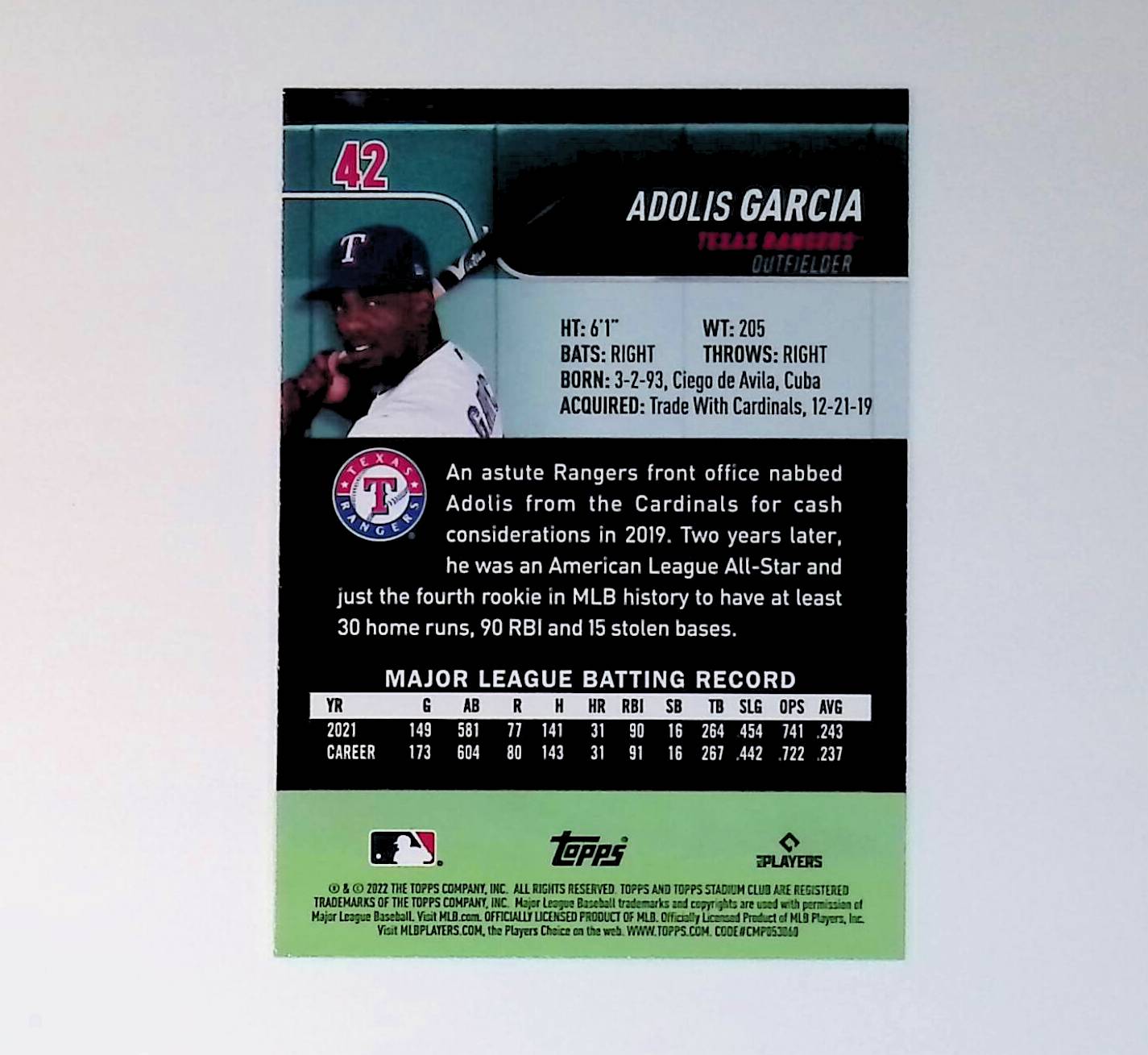 Adolis Garcia 2022 Stadium Club #42 - LoCo Collectables