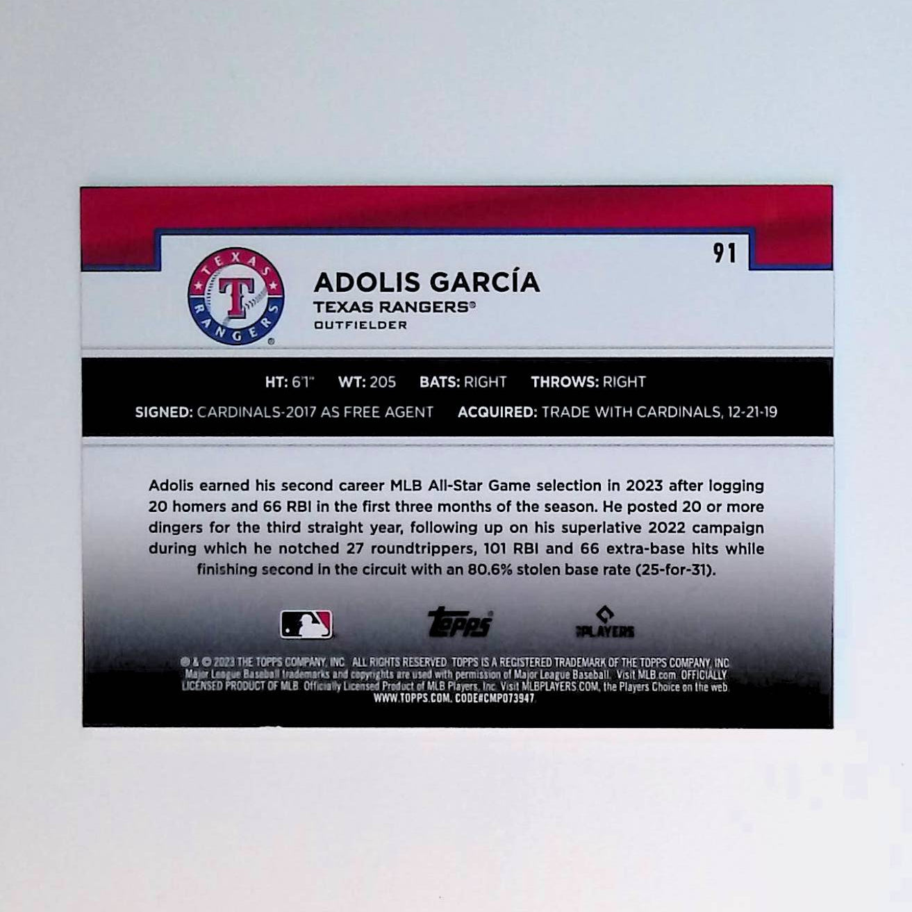 Adolis Garcia 2023 Topps Flagship Collection #91 - LoCo Collectables