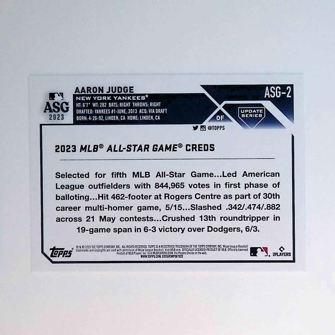 Aaron Judge 2023 Topps Update '23 All-Star Game #ASG-2 - LoCo Collectables